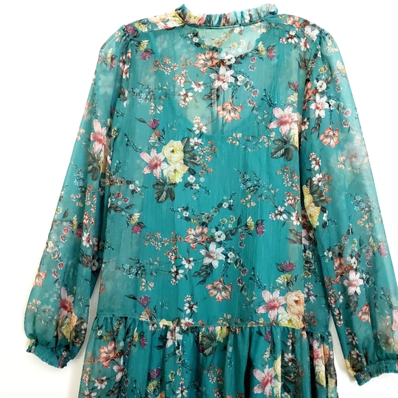 Nwot Maeve by Anthropologie Teal Floral Emmy Longsleeve Dress - Picture 13 of 16